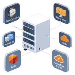 Cache Configuration & Management Supports: Zend OpCache, Memcache, Redis Cache, and Cloudflare Cache.